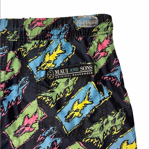 Maui and Sons Shark Print Swim Trunks Pool Shorts - Picture 4 of 5